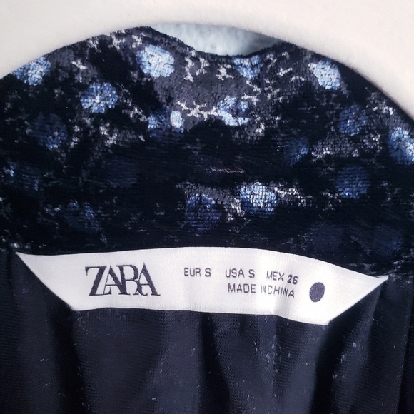 Zara Black and Blue Long Sleeve Velvet Mini Dress - Picture 6 of 8